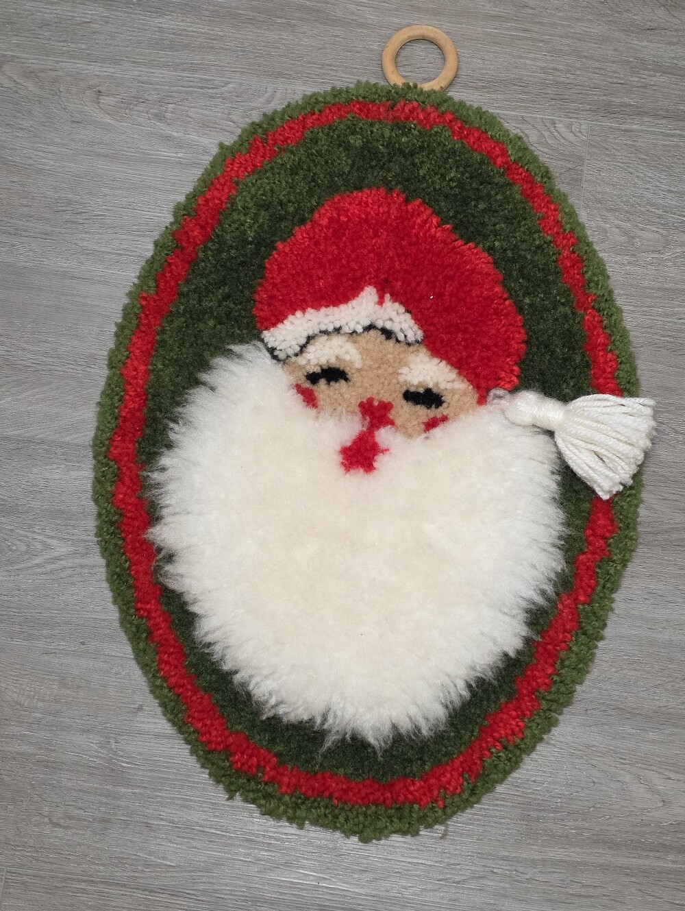 Vintage 1970's Santa Latch Hook Wall Or Door Hanging Or Rug Retro Christmas